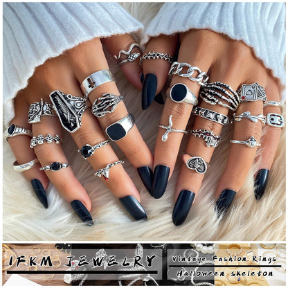 IFKM 25PCS Vintage Silver Knuckle Ring Set