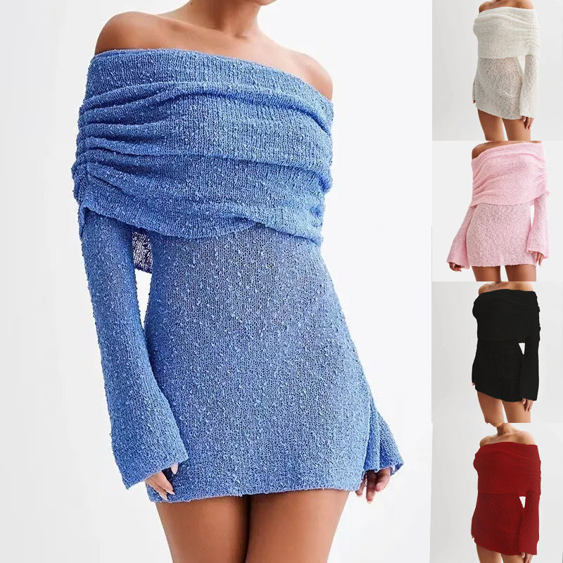 Women's Spring Summer Knitted Dress Elegant Party Boat Neck Dress