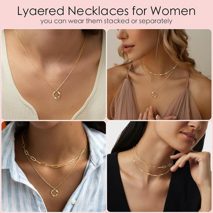 Stackable Dainty 14K Gold Silver Plated Trendy Circle Paperclip Chain Pendant