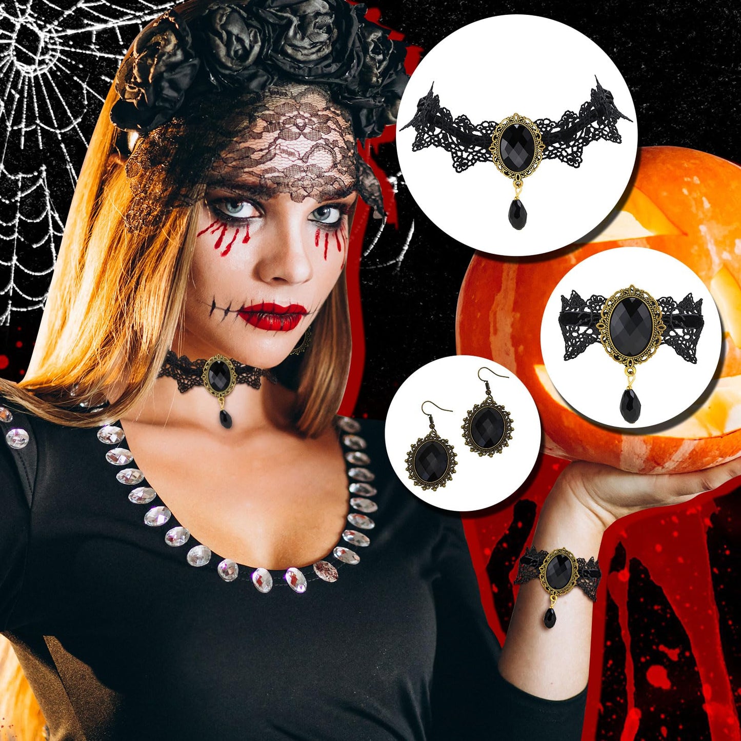 Halloween Goth Witch Jewelry Set