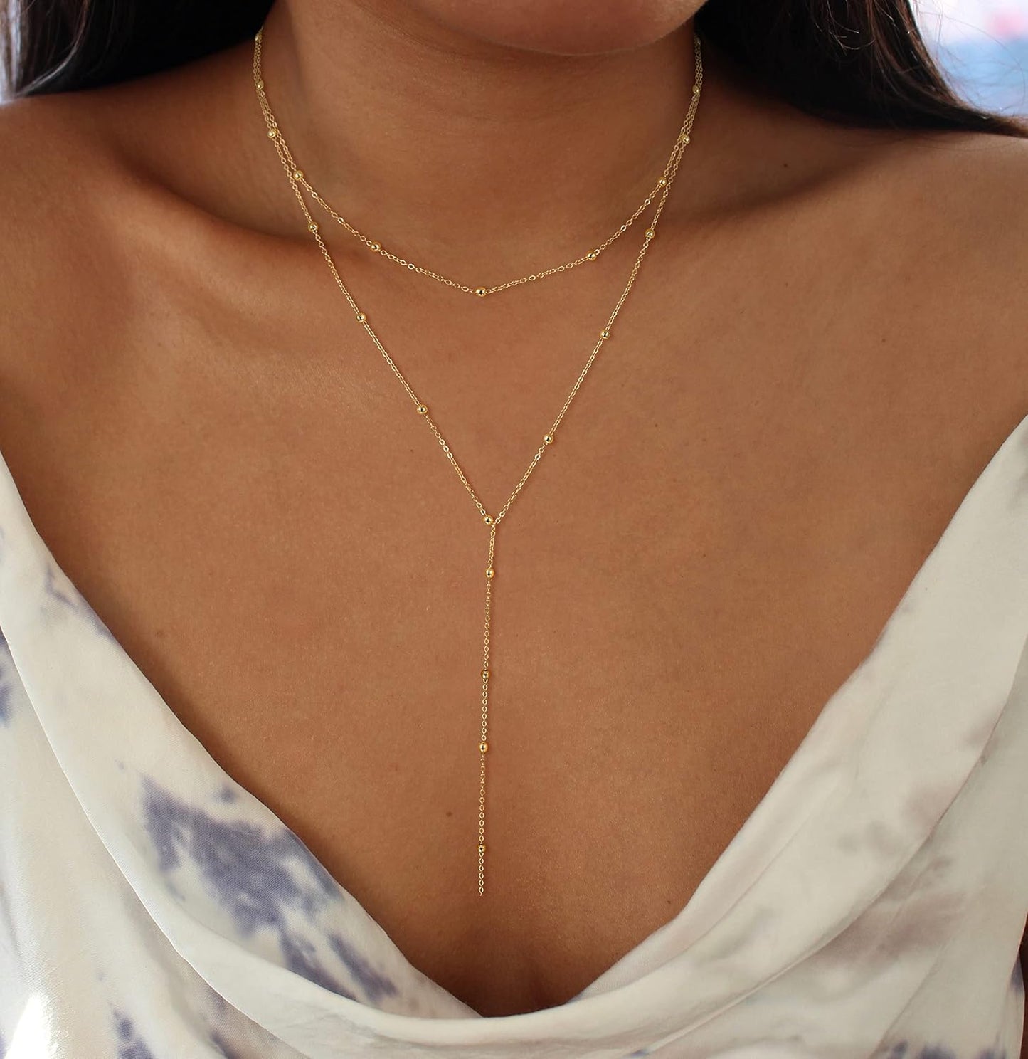 Dainty Long Necklace 14k Gold Plated/Silver Y-Shaped Pendant