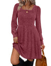 Sampeel Womens Square Neck Long Sleeve Fall Dresses Casual Babydoll Sweater Dress