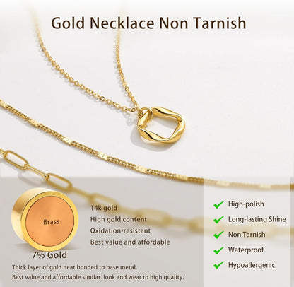 Stackable Dainty 14K Gold Silver Plated Trendy Circle Paperclip Chain Pendant