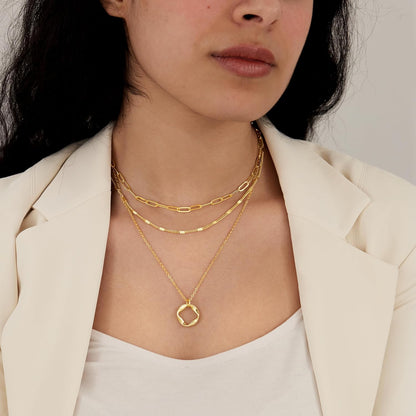 Stackable Dainty 14K Gold Silver Plated Trendy Circle Paperclip Chain Pendant