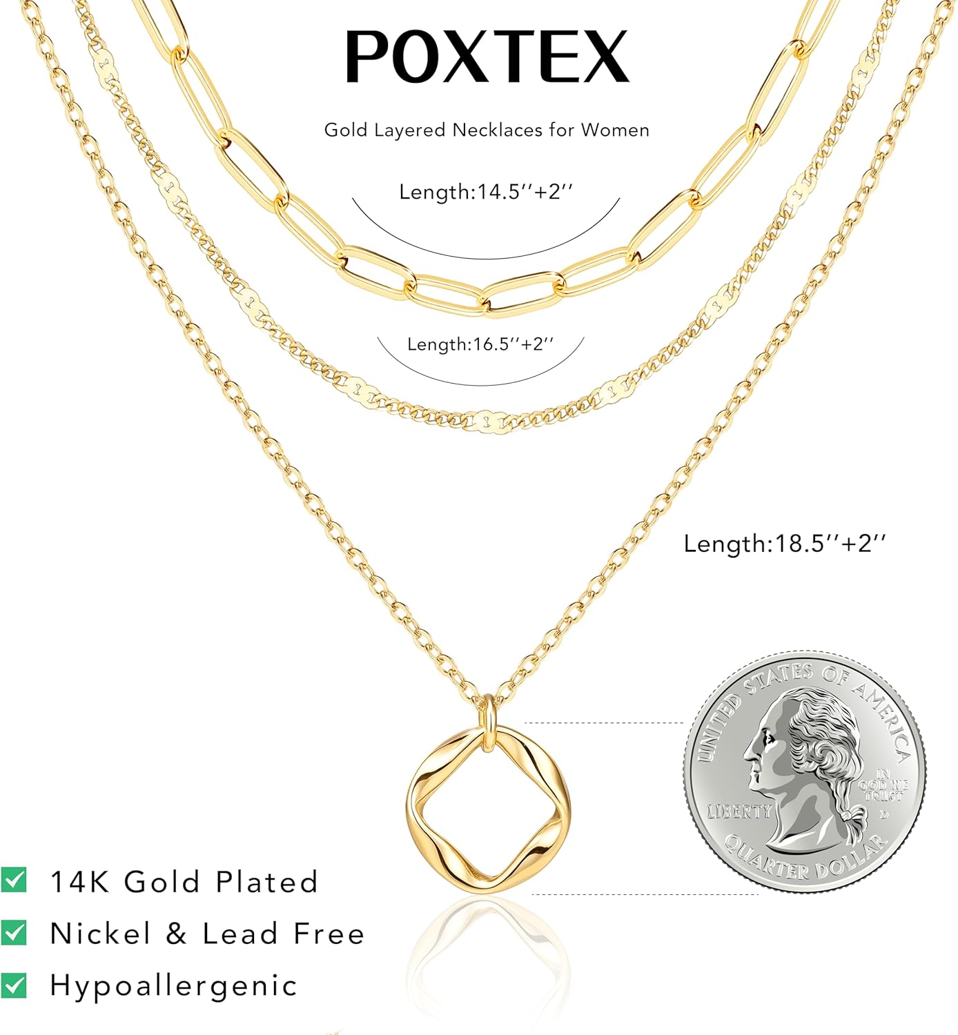 Stackable Dainty 14K Gold Silver Plated Trendy Circle Paperclip Chain Pendant