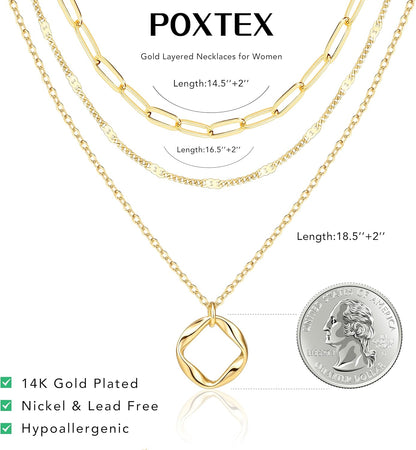 Stackable Dainty 14K Gold Silver Plated Trendy Circle Paperclip Chain Pendant