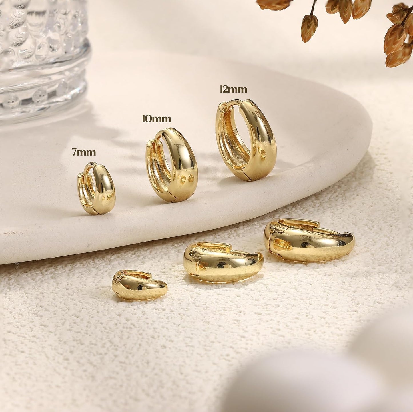 BESTEEL 3Pairs 14K Gold Plated Hoop Earrings Set
