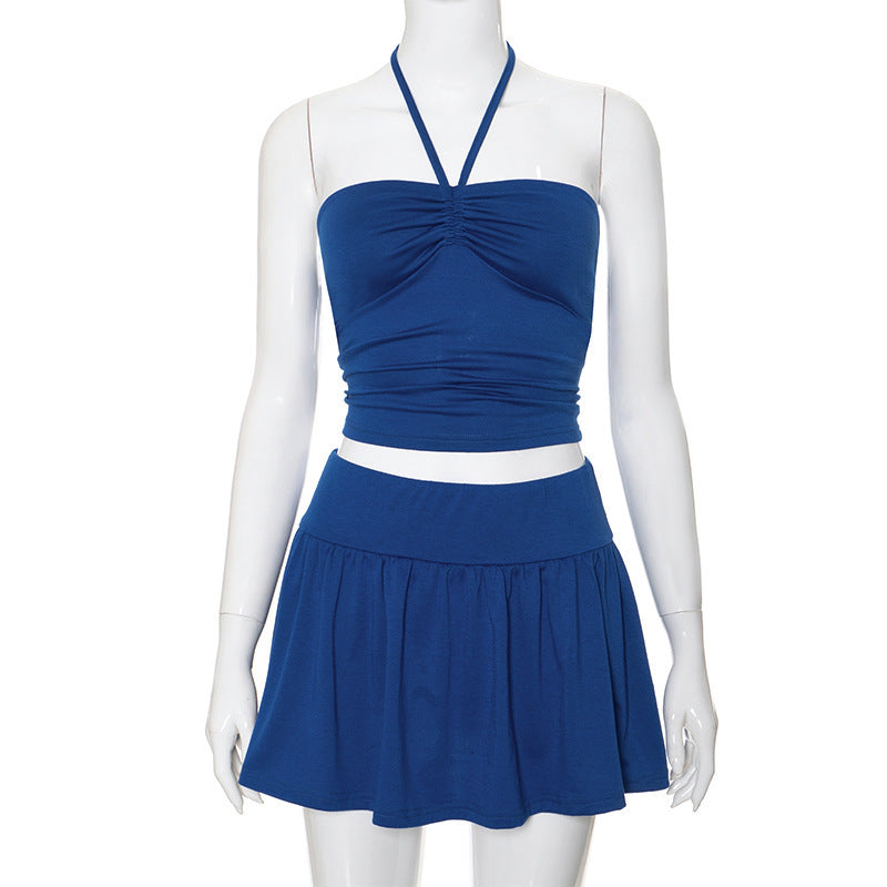 Women's Suits Summer Sleeveless Tube Top And Pleating Skirt Set