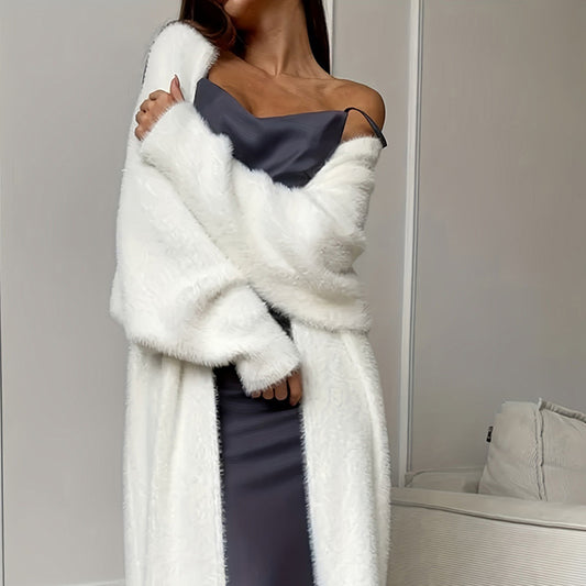 Womens Furry Long Cardigan Duster