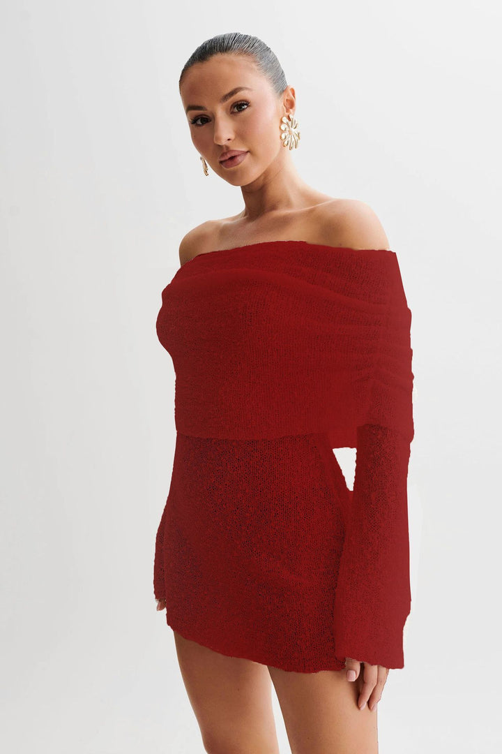 Women's Spring Summer Knitted Dress Elegant Party Boat Neck Dress