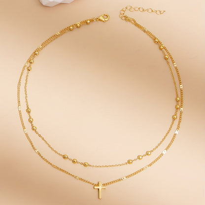 Vintage-Inspired Double Layer Cross Pendant Necklace