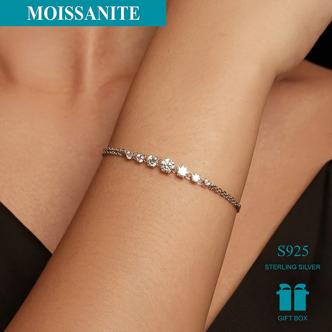 S925 Sterling Silver Moissanite Charm Bracelet