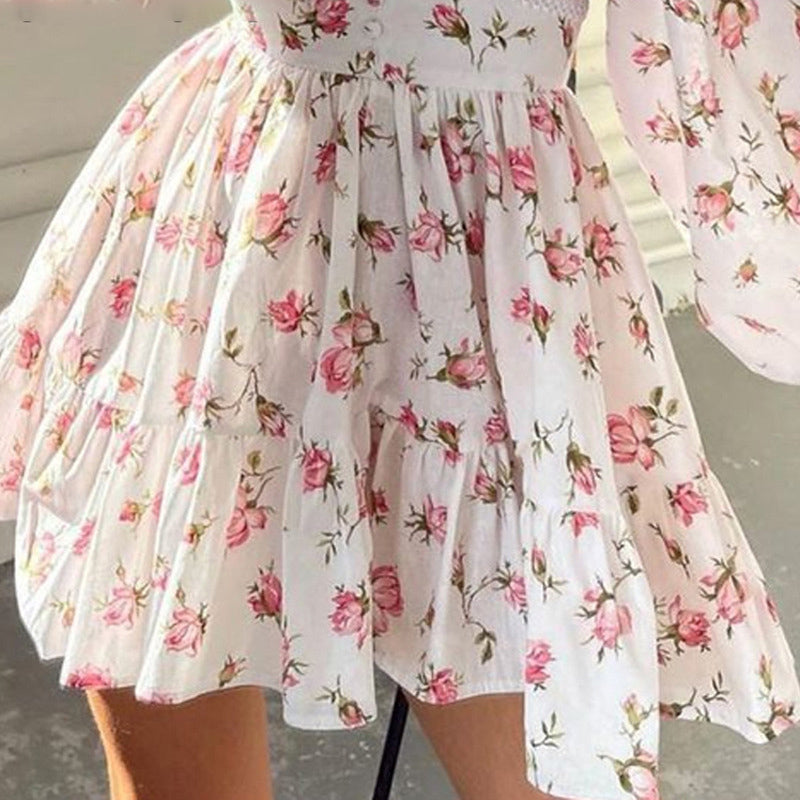 Womens Floral Puff Sleeve Mini Dress