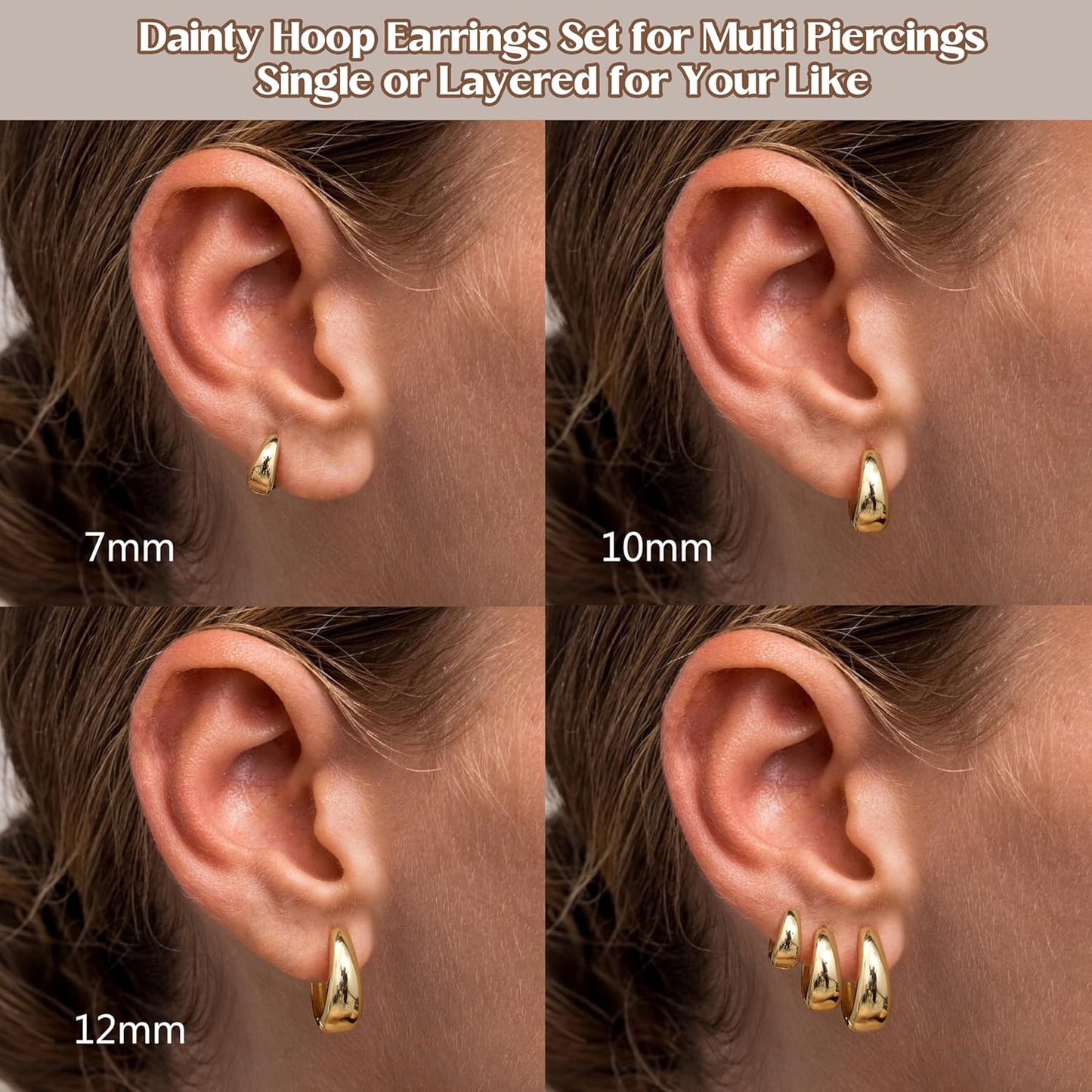 BESTEEL 3Pairs 14K Gold Plated Hoop Earrings Set