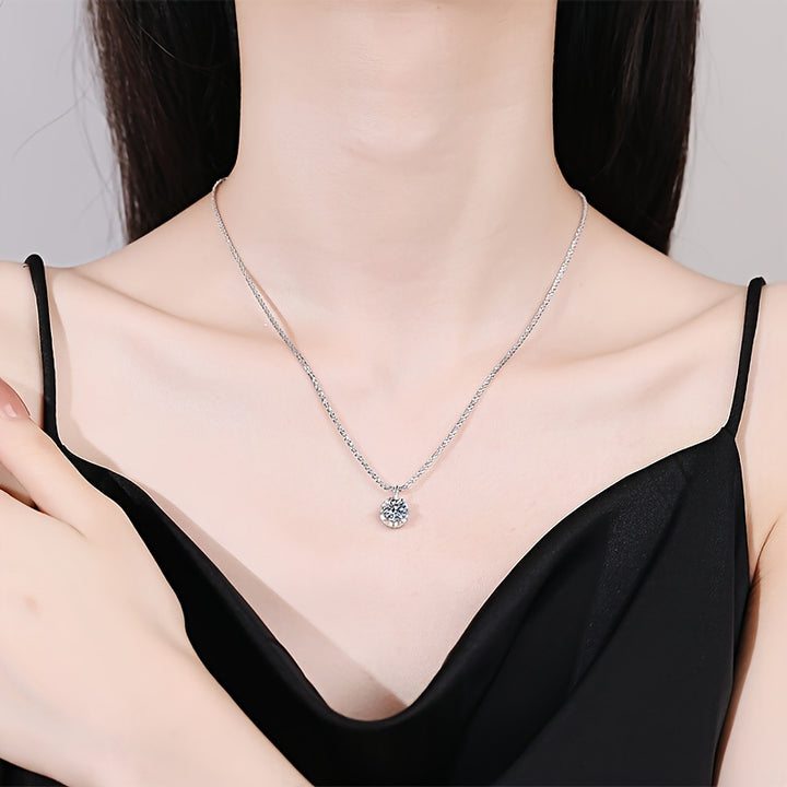 Sterling Silver 1ct Moissanite Crown Pendant Necklace