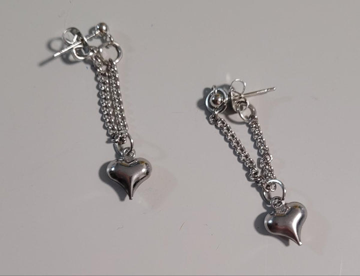 Silvery Heart Chain Earrings