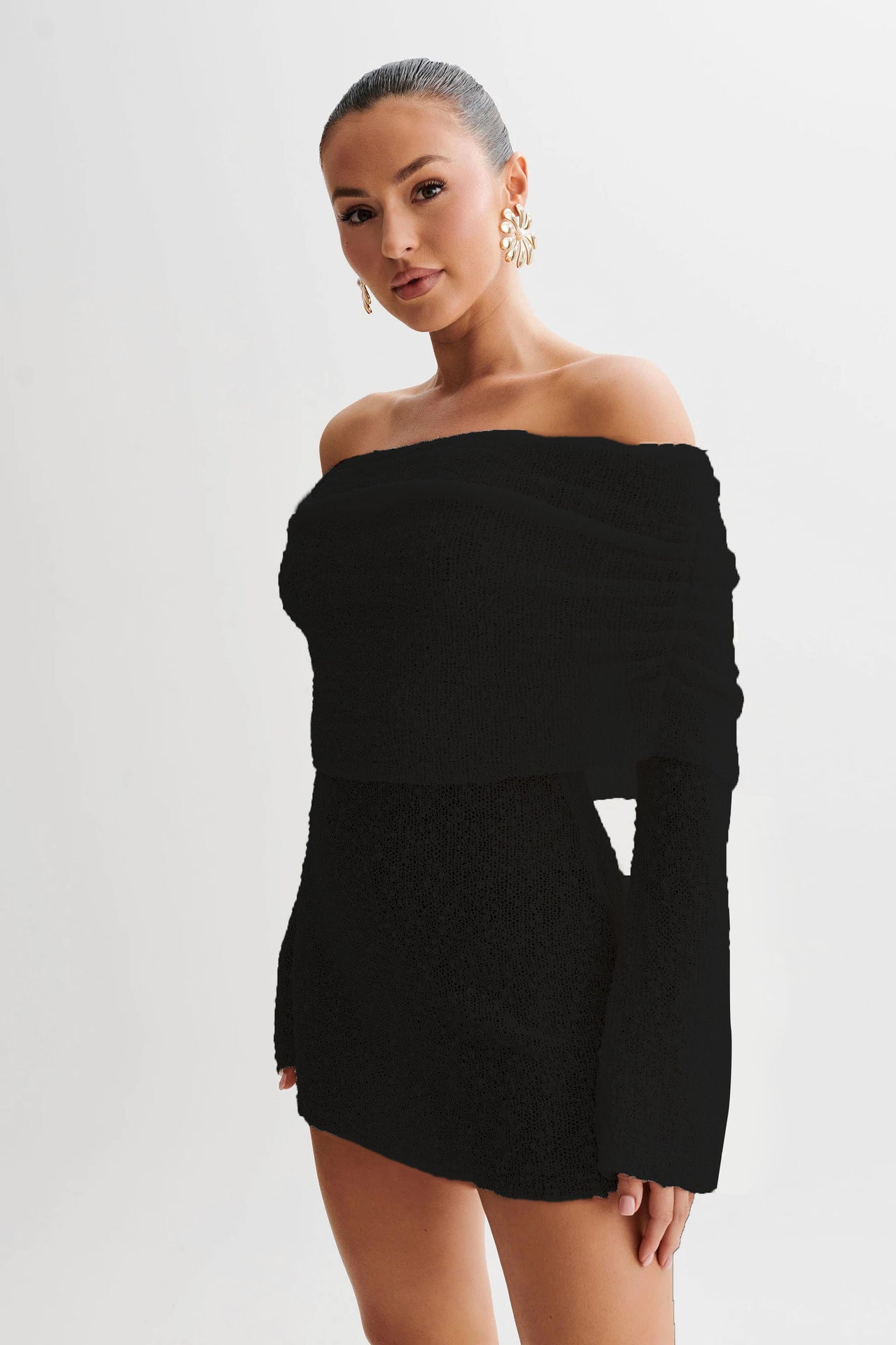Women's Spring Summer Knitted Dress Elegant Party Boat Neck Dress