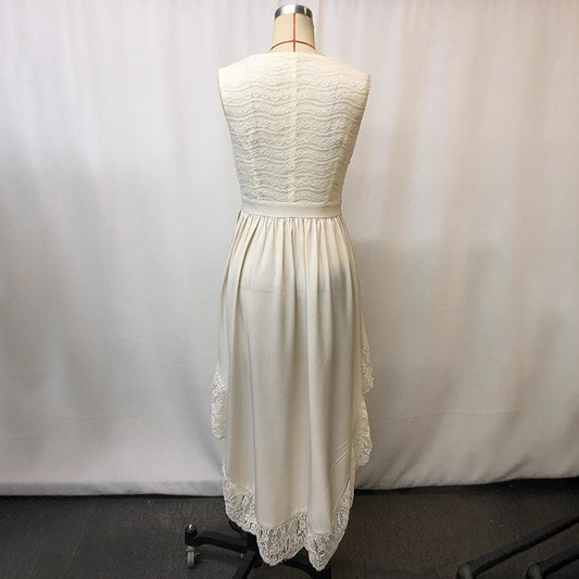 Womens Sleeveless Lace Floral Hollow Out Dress