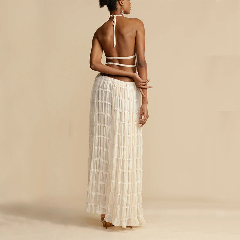 2pcs Women's Dress Suit Sexy Sleeveless Backless Cropped Halter Top