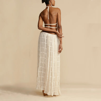 2pcs Women's Dress Suit Sexy Sleeveless Backless Cropped Halter Top