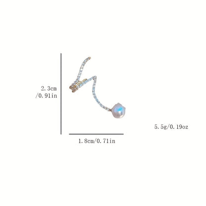 Sterling Silver Needle Faux Pearl Stud Earrings