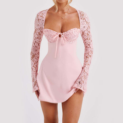 Fashion Corset Lace Long Sleeve Dress  Women Clothing