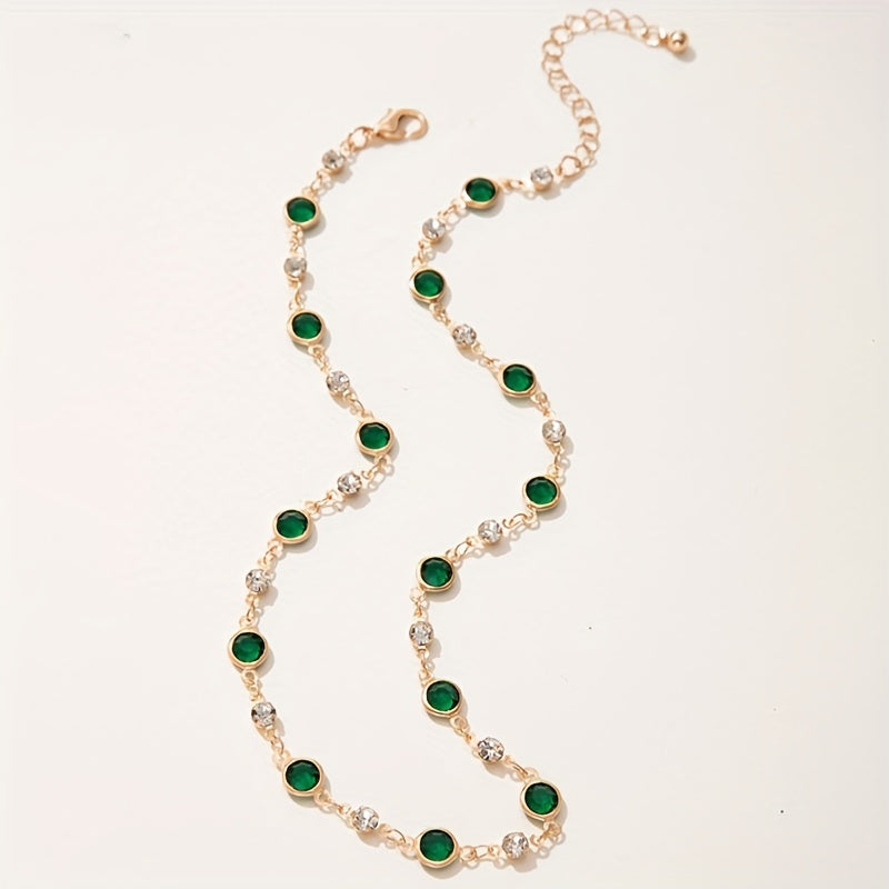 Vibrant Retro Green Synthetic Gemstone Chain Necklace