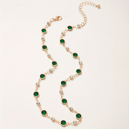 Vibrant Retro Green Synthetic Gemstone Chain Necklace