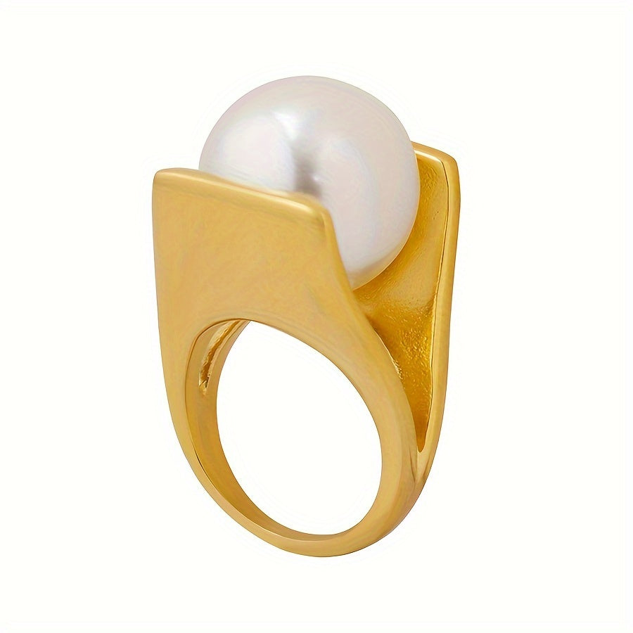 Elegant Geometric Faux Pearl Statement Ring