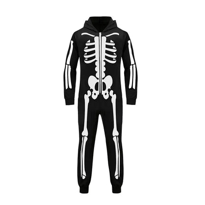 Parent-child Party Scary Skulls Cosplay Suits Luminous Skeleton Shape Costumes for Kids Adults Families Halloween Cos Clothing