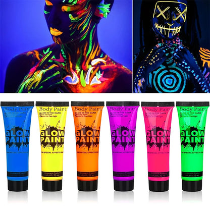 6PCS 25ml Fluorescent Paint Glow In The Dark Light Body Paint Face Painting for Party Halloween Event Makeup Club Makeup Xmas Gl