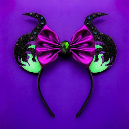 Disney Witch Bat Skeleton Ear Headband For Adults Kids Cosplay Halloween Hairband Women Girls Ghost Bows Party Hair Accessories