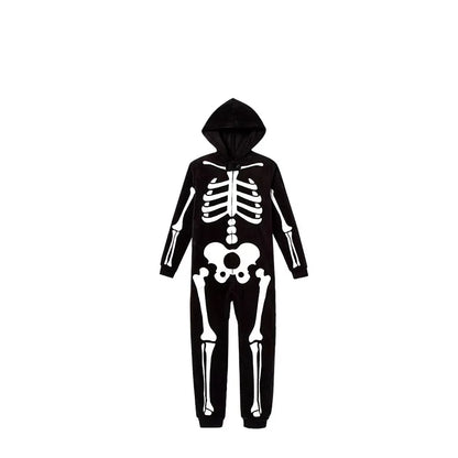 Parent-child Party Scary Skulls Cosplay Suits Luminous Skeleton Shape Costumes for Kids Adults Families Halloween Cos Clothing