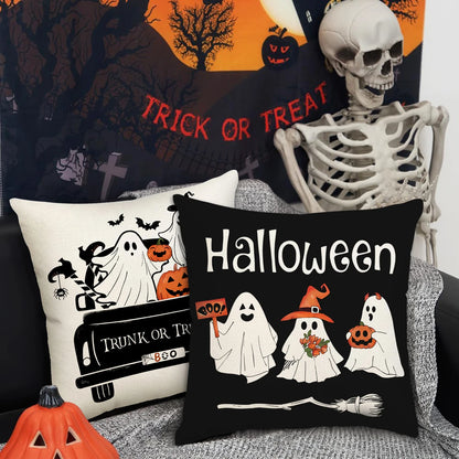 1pc/4pcs Halloween decoration pillow cover, trick or treat cushion cover, ghost, pumpkin head, bat decoration sofa cushion cover