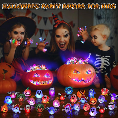 20/50pc Halloween LED Light Up Rings Toys Horror Pumpkin Ghost Spider Glow Finger Rings for Kids Trick Party Supplies Party Gift