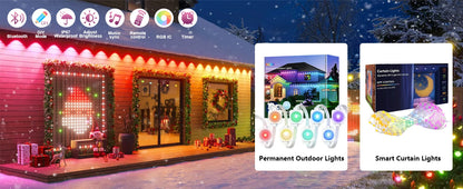 1/2PCS Smart LED Curtain Lights LED Fairy Lights App Control Music Sync DIY Pattern Waterproof for Indoor Outdoor Party Decor