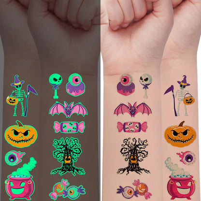 10Sheets(106 Patterns) Glow in the Dark Temporary Tattoos Stickers, Halloween Vampire, Skeleton, Zombie, Ghost, Pumpkin Designs