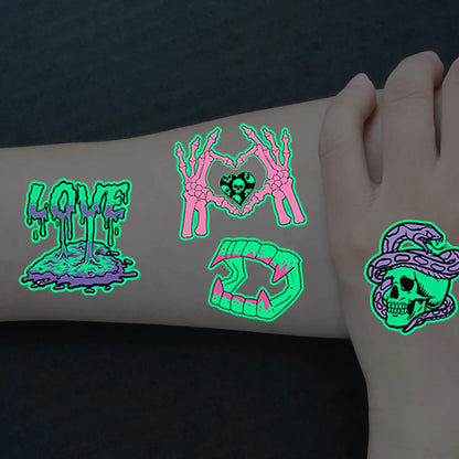 10Sheets(106 Patterns) Glow in the Dark Temporary Tattoos Stickers, Halloween Vampire, Skeleton, Zombie, Ghost, Pumpkin Designs