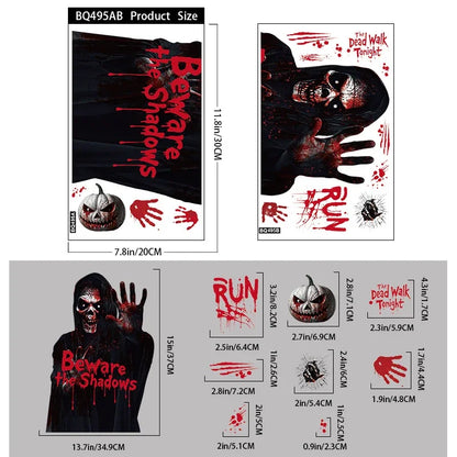 Halloween Static Cling Stickers Scary Ghost Woman Bloody Handprint Window Decals Spooky Party Home Decor Horror Decorations