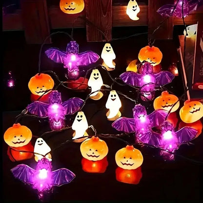 1PC 10/20/40LEDS Halloween String Lights Battery Operated Pumpkin Bat Ghost Indoor Home Courtyard Halloween Decorative Lights