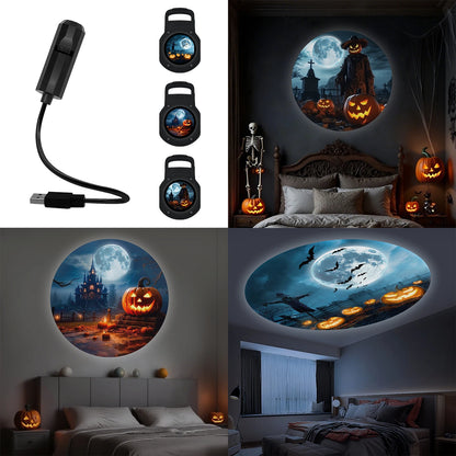 Moon pumpkin projection lamp, three light and shadow switchable, 360° rotatable, room bedroom atmosphere light, Halloween gift
