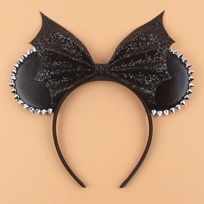 Disney Witch Bat Skeleton Ear Headband For Adults Kids Cosplay Halloween Hairband Women Girls Ghost Bows Party Hair Accessories