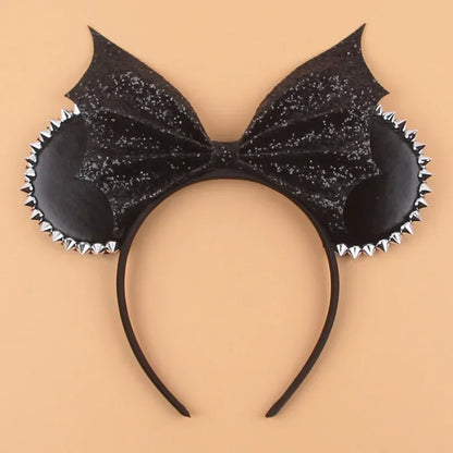 Disney Witch Bat Skeleton Ear Headband For Adults Kids Cosplay Halloween Hairband Women Girls Ghost Bows Party Hair Accessories