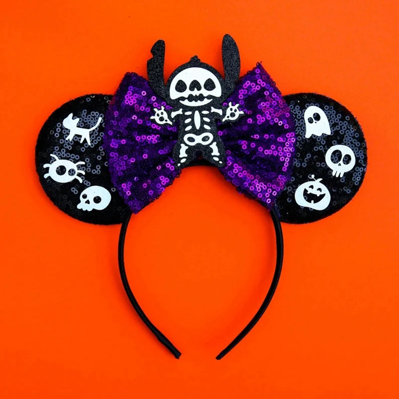 Disney Witch Bat Skeleton Ear Headband For Adults Kids Cosplay Halloween Hairband Women Girls Ghost Bows Party Hair Accessories