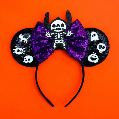 Disney Witch Bat Skeleton Ear Headband For Adults Kids Cosplay Halloween Hairband Women Girls Ghost Bows Party Hair Accessories