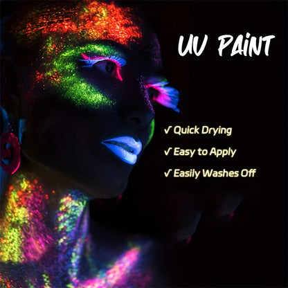 6PCS 25ml Fluorescent Paint Glow In The Dark Light Body Paint Face Painting for Party Halloween Event Makeup Club Makeup Xmas Gl