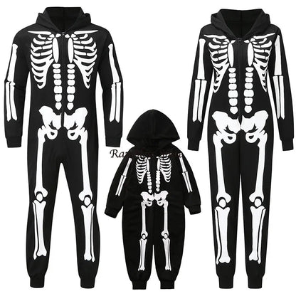 Parent-child Party Scary Skulls Cosplay Suits Luminous Skeleton Shape Costumes for Kids Adults Families Halloween Cos Clothing