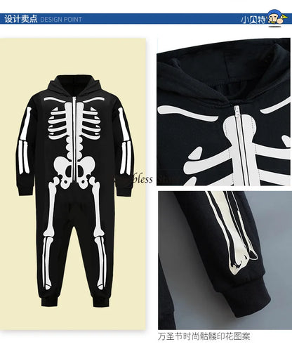 Parent-child Party Scary Skulls Cosplay Suits Luminous Skeleton Shape Costumes for Kids Adults Families Halloween Cos Clothing