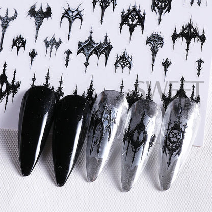 5pcs Gothic Black Nail Stickers Elegant Wedding Laced Designs Halloween Castle Skull Wings Adhesive Foils Sliders Manicure Decor