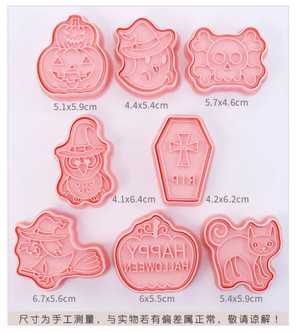 Halloween Cookies Cutters Cartoon Pumpkin Pressable Biscuit Mold Plastic Confectionery Fondant Cookie Stamp Baking Pastry Tools